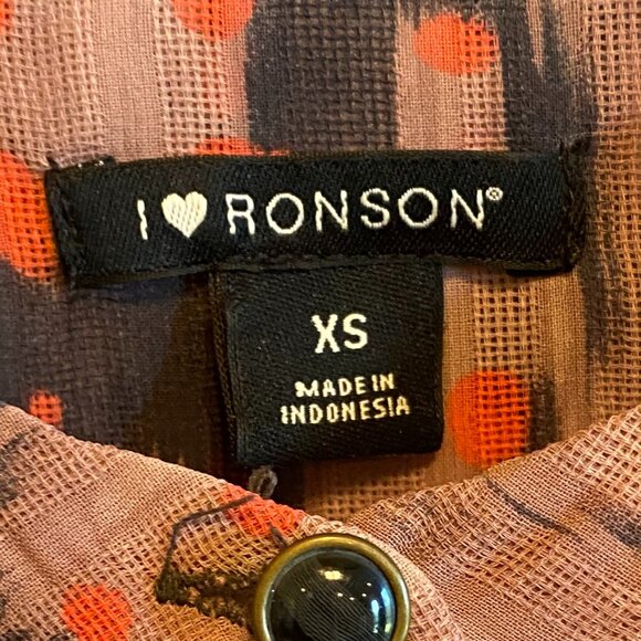 I ❤ Ronson patterned button down semi sheer long sleeve blouse XS - Picture 2 of 8